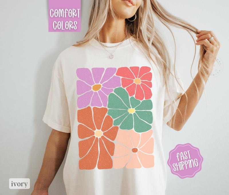 Boho Floral 7 Shirt Comfort Colors, Wildflower Tshirt, Boho Tee, Oversized Women's Shirt, Floral Abstract Tee