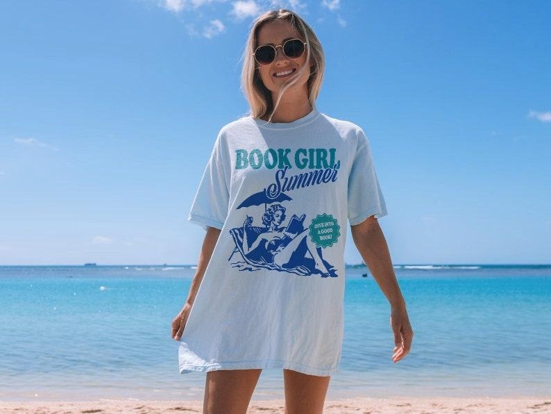 Book Girl Summer Shirt | Beach Book Lover Summer Bookish Funny Reader Beach Shirt Bookish Vacation Shirt Coconut Girl Romance Book
