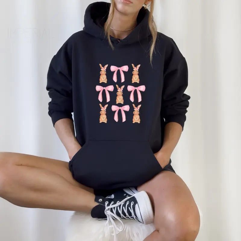Coquette Bunny Collage Printed Hoodie Unisex, Bunny Collage Hoodie, Quotes Sweater, Coquette Bunny Collage Easter