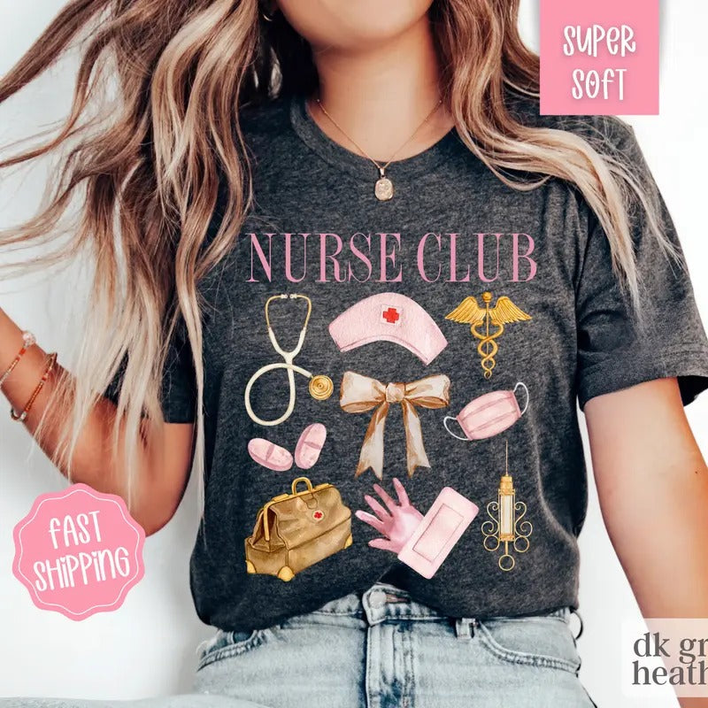 Coquette Nurse Shirt, Nurse Appreciation Gift, Pink Nurse Shirt,  Gift for Nurse, Cute Nurse Tshirt