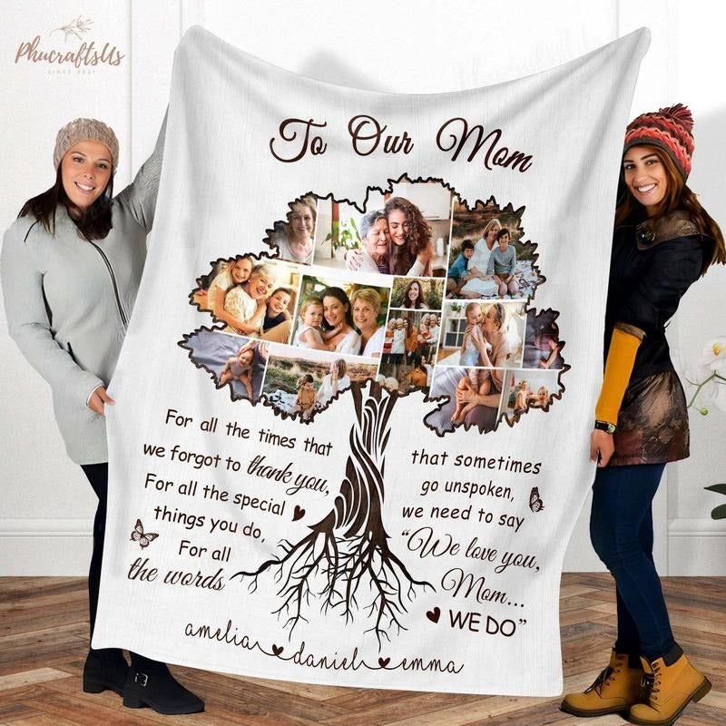 Custom Family Photo Collage Blanket, Mom Blanket From Daughter, Gifts For Mom From Daughter, Mother's Day Blanket Gift From Daughter