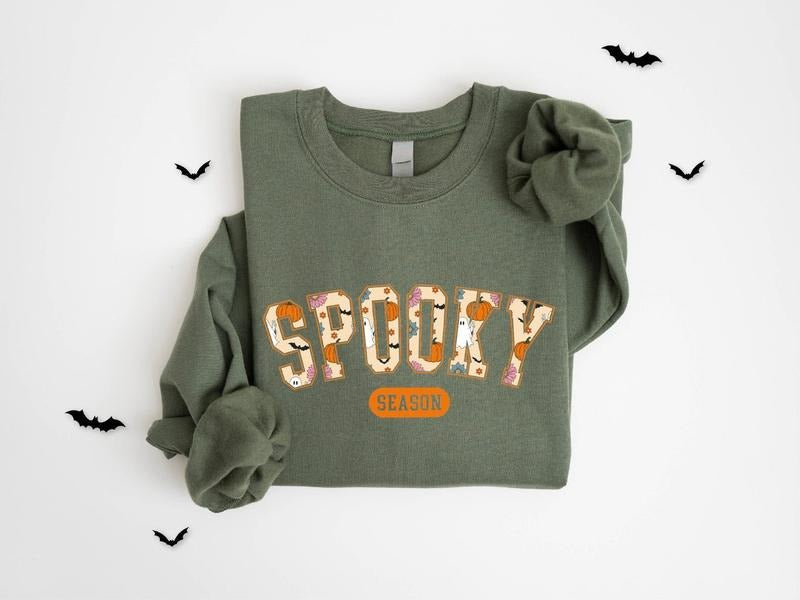 Cute Spooky Season Sweatshirt,Halloween Sweatshirt, Womens Halloween Sweatshirt Cotton Hoodie