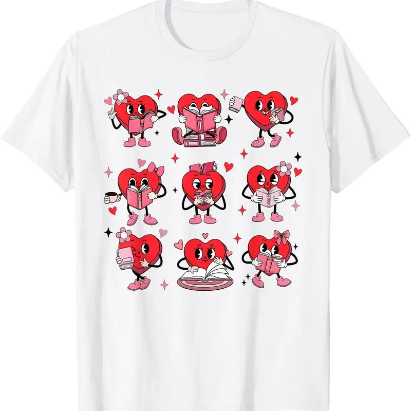 Funny Reading Heart Book Valentines Day Teacher Women Girl T-Shirt