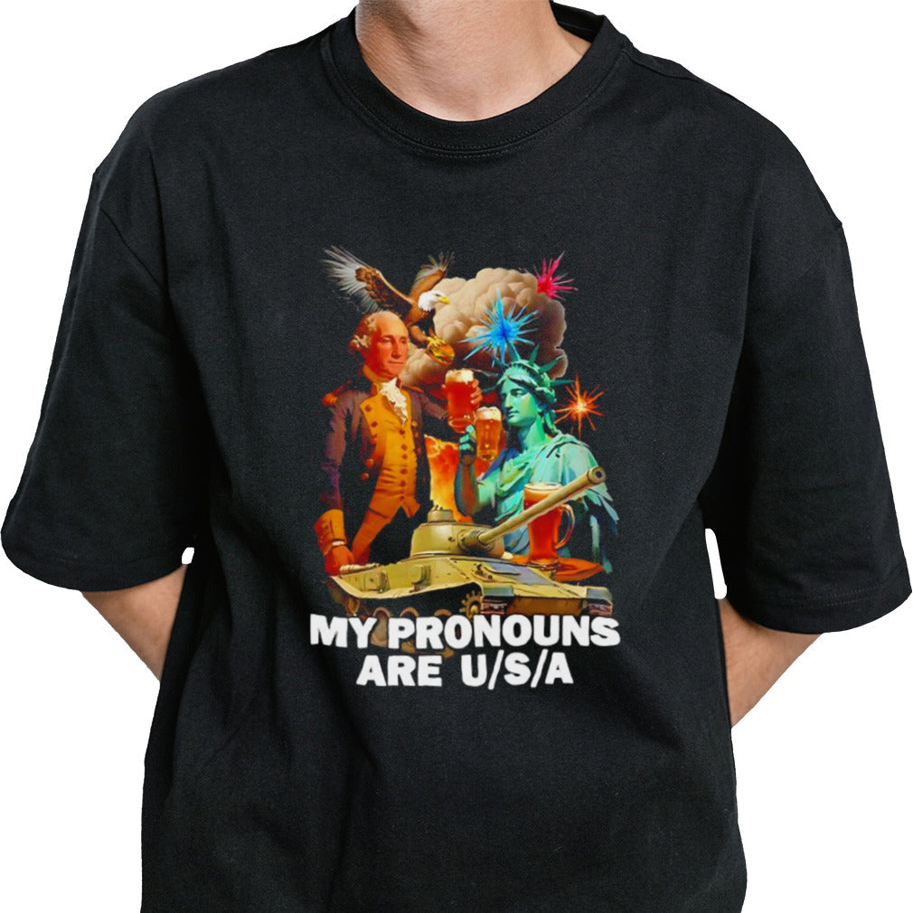 George Washington Statue of Liberty tank beer my pronouns are USA shirt