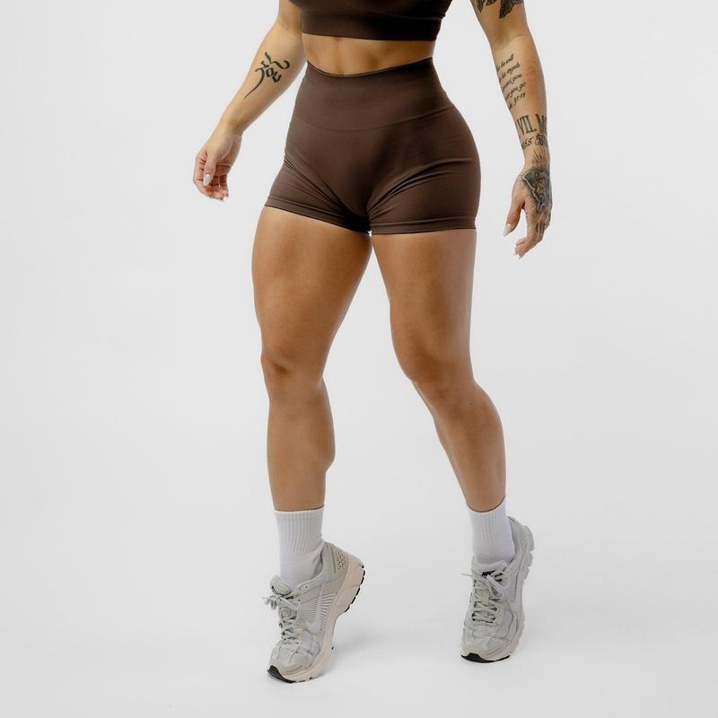 Gymreapers Legacy Seamless Knit Interlock Fabric Plain Shorts for Women - Toffee, Summer