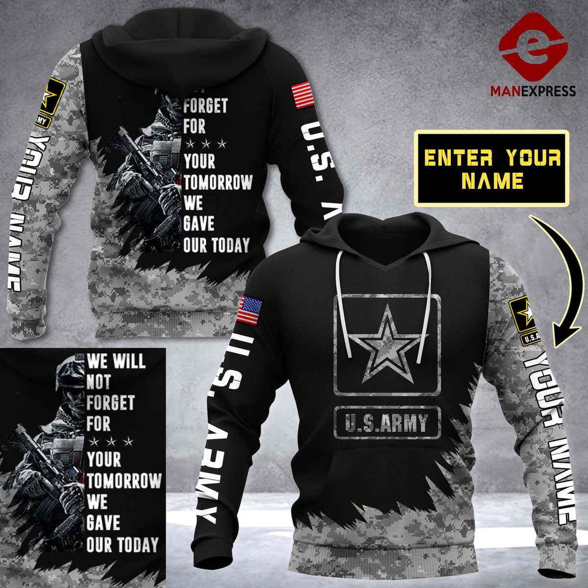 HickVibes Vh Customize Usa Army 12s.12 Print B4657 3D Pullover Printed Over Unisex Hoodies