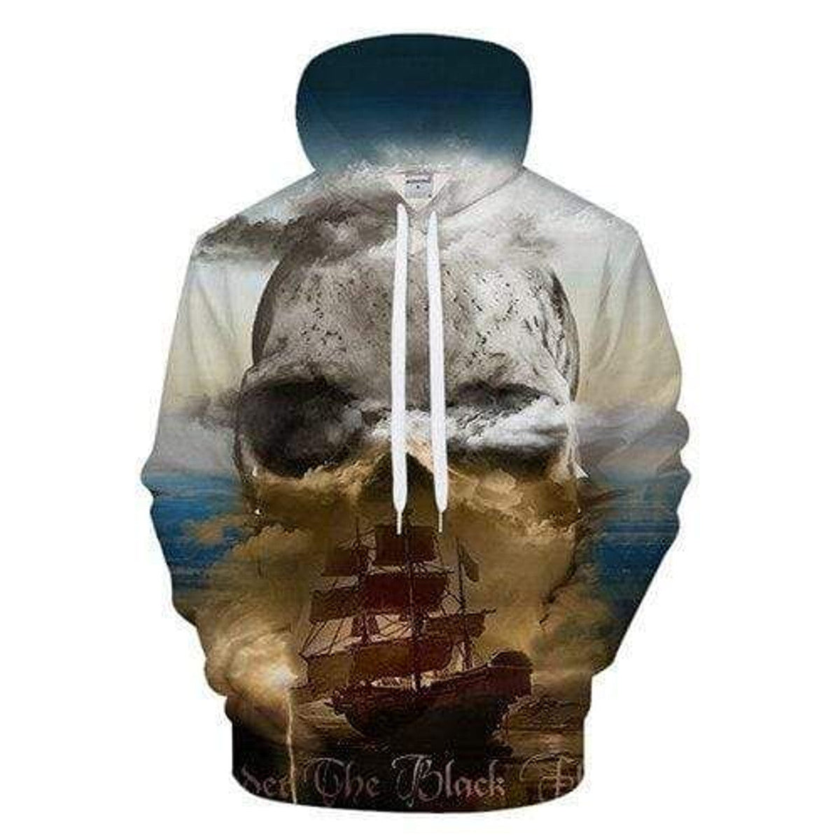 HickVibes White Ocean Blue Boat Skull Dead Pirate B1049 3D Pullover Printed Over Unisex Hoodies