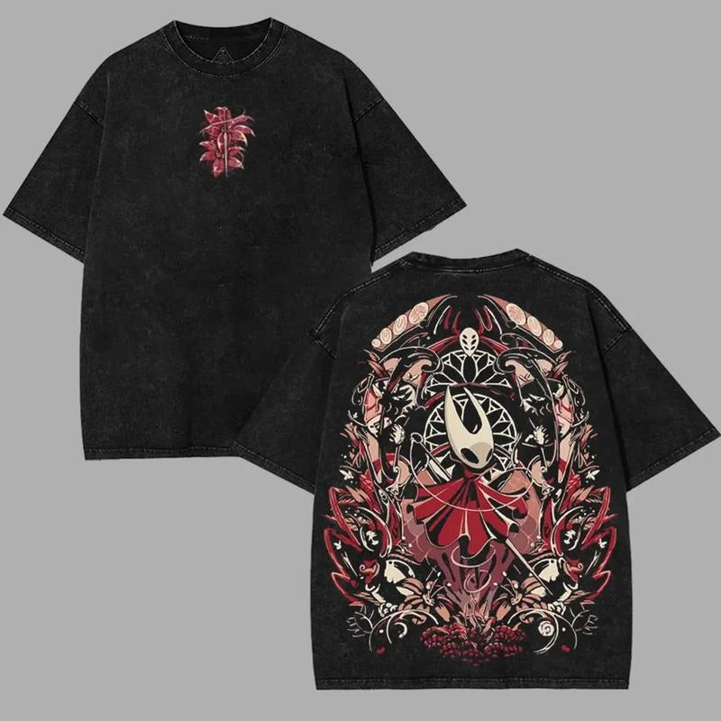 Hollow Knight Silksong Hornet vessel princess Washed 2 sided printed TShirt anime manga game merch Art Printed Menswear graphic tee game acid wash fan
