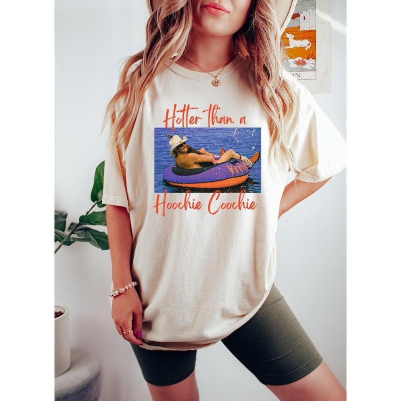Hotter Than A Hoochie Coochie Shirt, Meme Summer Vacation Tshirt, Music Lover Tshirt, 90s Country Music, Trendy Summer Tee