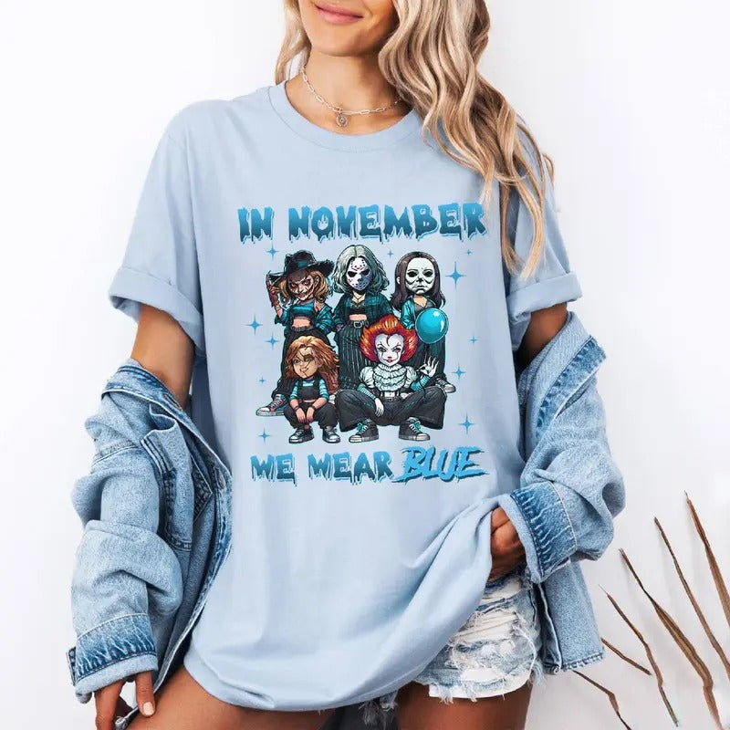 In November We Wear Blue Shirt Halloween Character Diabetes Awareness Tshirt Diabetes Awareness Month Shirt men s  shirt