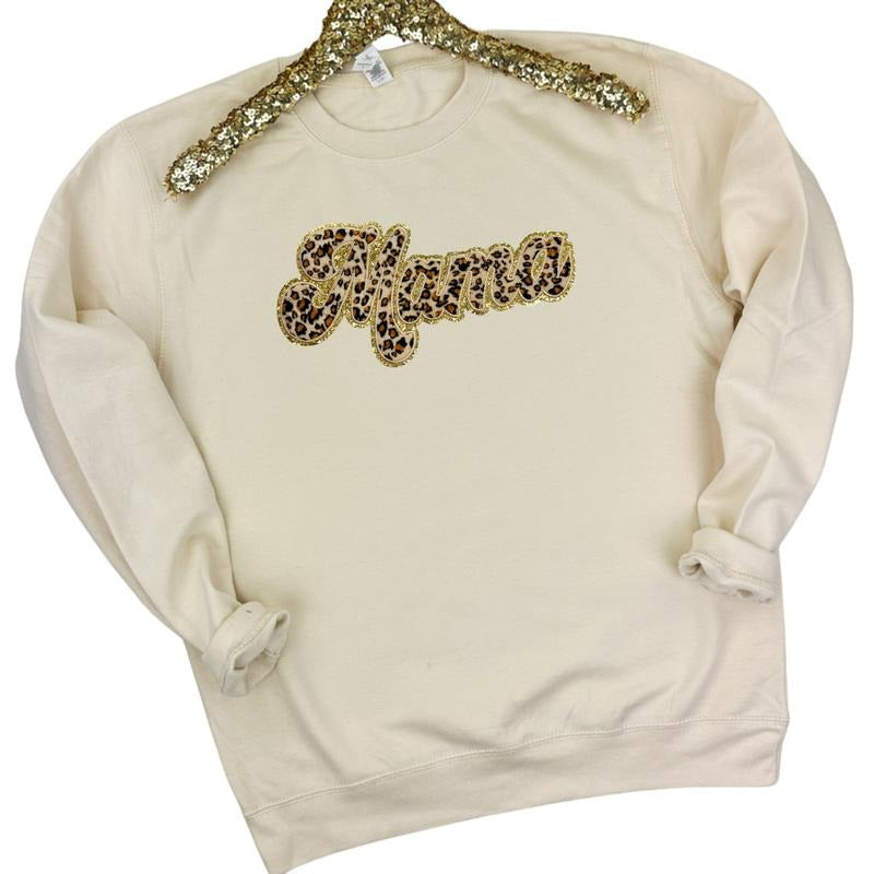 Just Hoods - Cheetah Mama Chenille Patch Sweatshirt