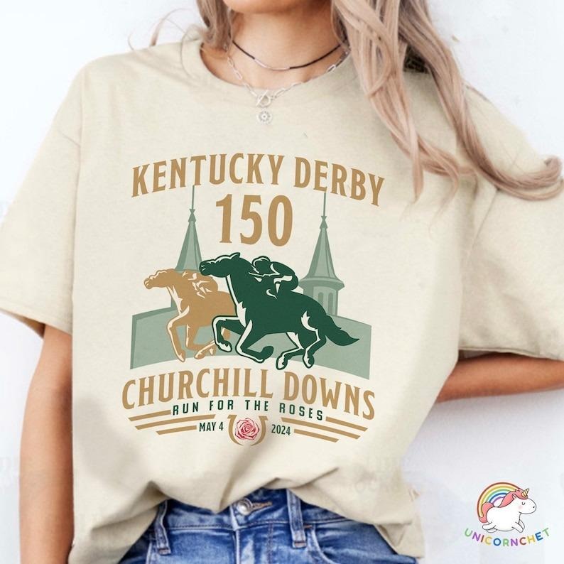 Kentucky Derby Churchill Downs 2024 Shirt, Run For The Roses Tee, 150th Kentucky Horse Racing Gift, KY Derby Horse Racing Weekend Tee