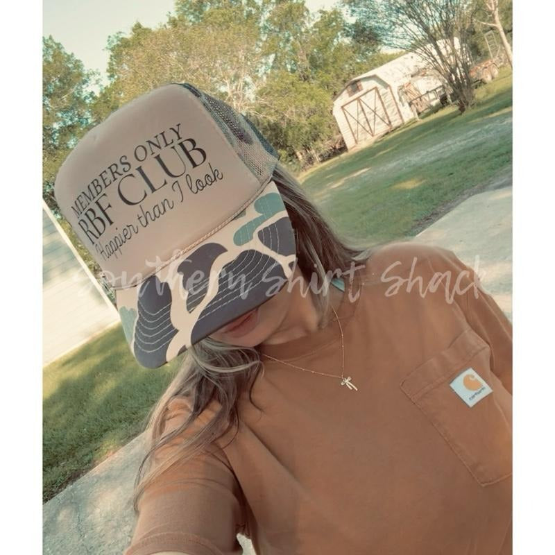 Members only RBF club | Happier than I look | Camo Trucker Hat