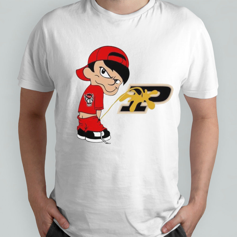 NC State Wolfpack Calvin peeing on a Purdue Boilermakers shirts
