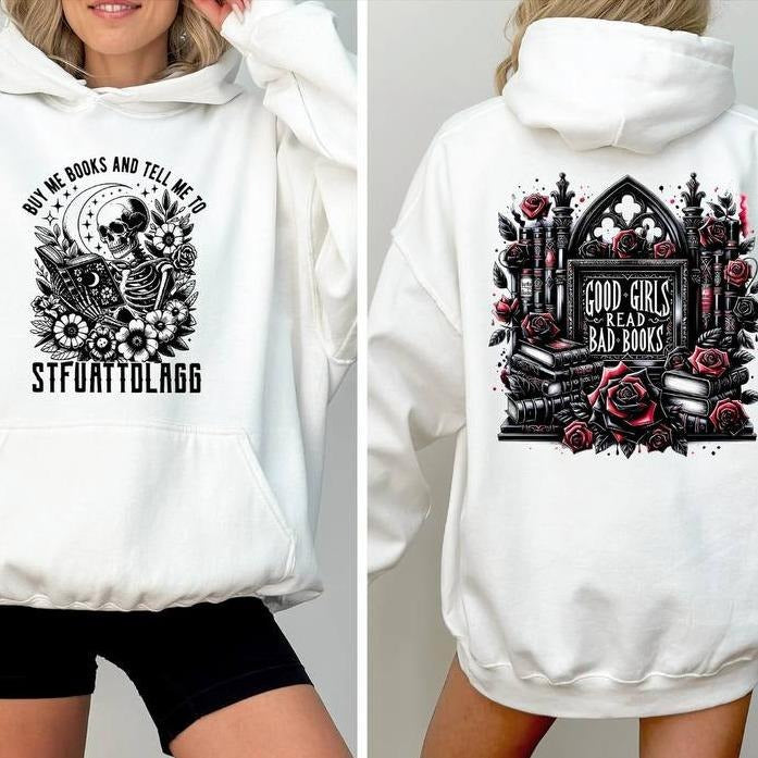 New Design Buy Me Books And Tell Me To Stfuattdlagg Sweatshirt, Book Lover Libraian Gift, Funny Skeleton Book shiirt, Dark Academia Hooodiestyle{n002}2