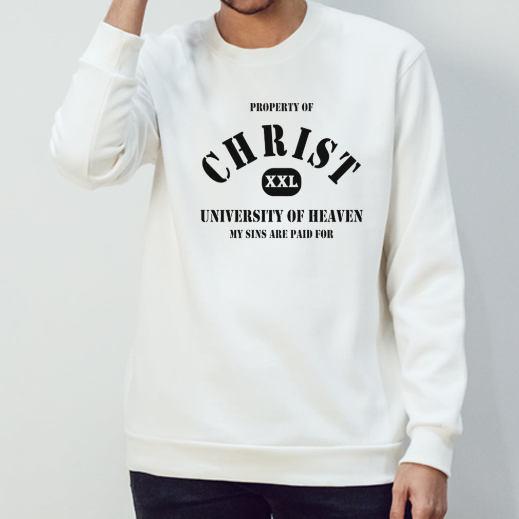 Property of christ xxl university of heaven my sins are paid for shirt