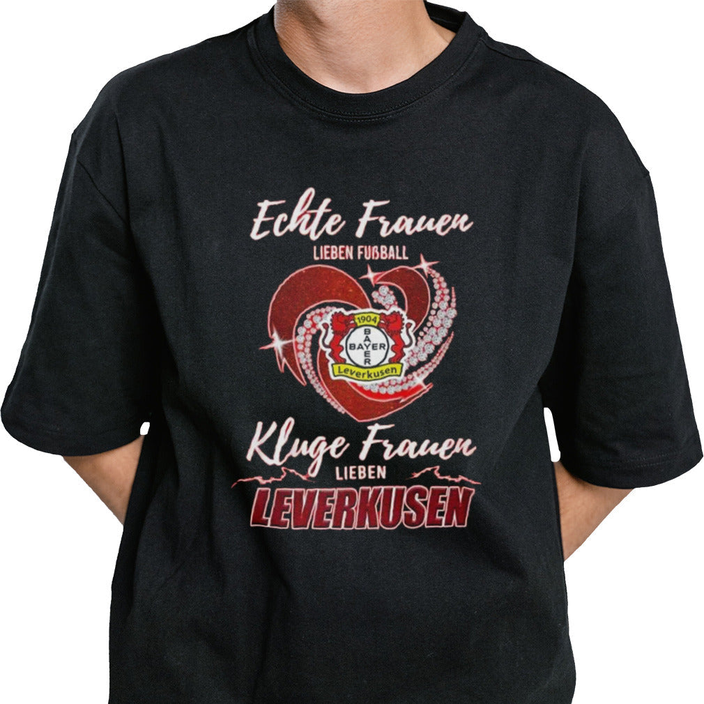 Real Women Love Football Smart Women Love Bayer Leverkusen Diamond Heart T-shirt