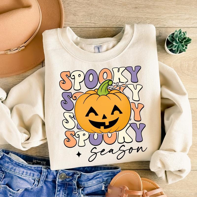 Spooky Season Halloween Spooky Mama Retro Halloween Spooky Season Trendy Pumpkin Fall Halloween Shirt Design TK43GN