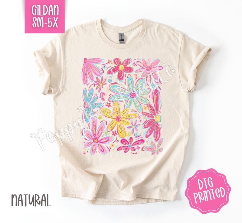 Summer Boho Floral Gildan Shirt, Women's Tshirt, Cute Flower Tee, Gift for Her