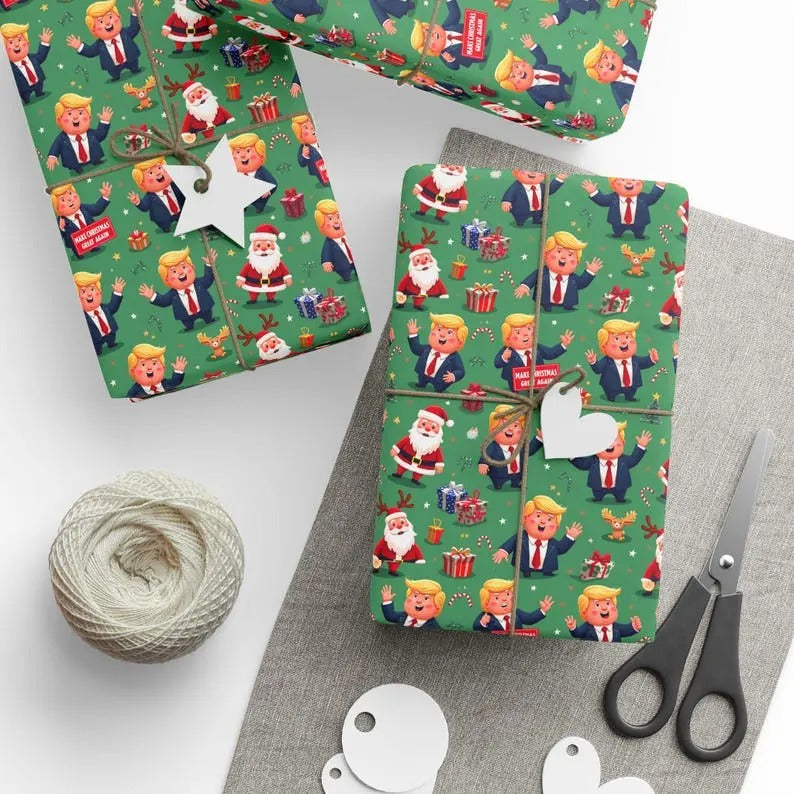 USA Election Humorous Wrapping Papers, Donald Trump Cartoon Design for Christmas, Wrapping Paper Rolls, Funny Political Gift Wrap, Patriotic