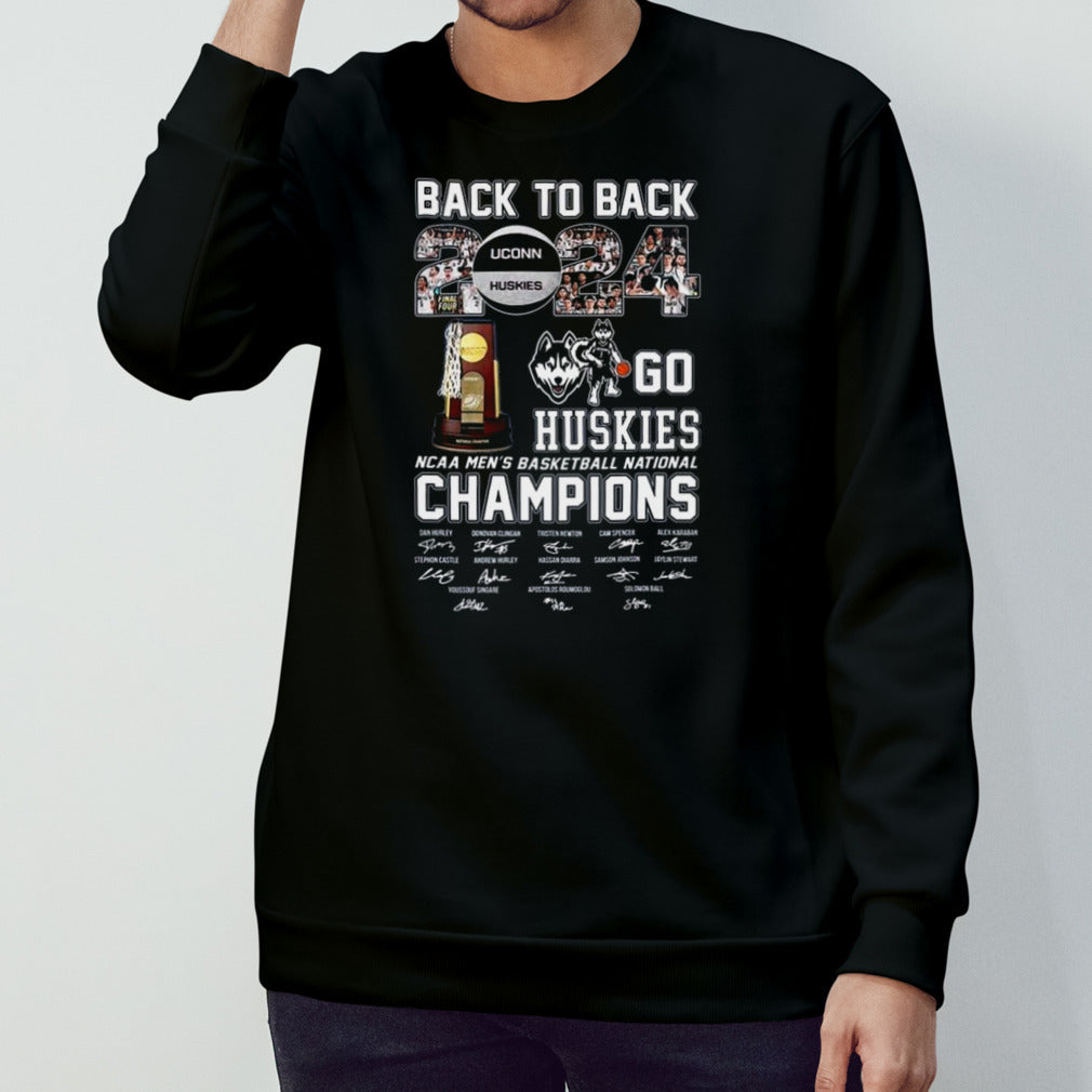 Uconn Huskies Back To Back 2024 Go Huskies NCAA Mensâ€™s Basketball National Champions Signatures Shirts