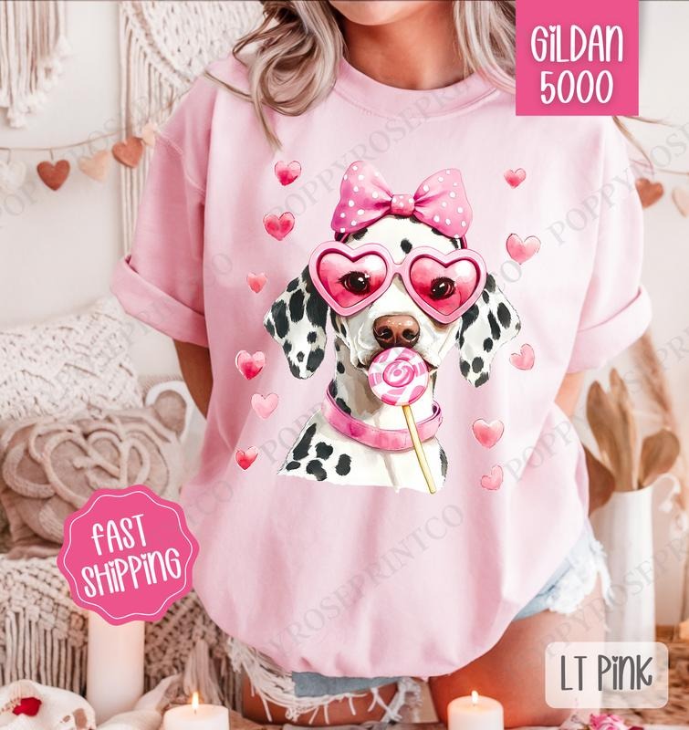 Valentine Dalmatian Shirt Gildan, Valentine's Day Women's Tee, Cute Women's Tshirt Plus Sizes