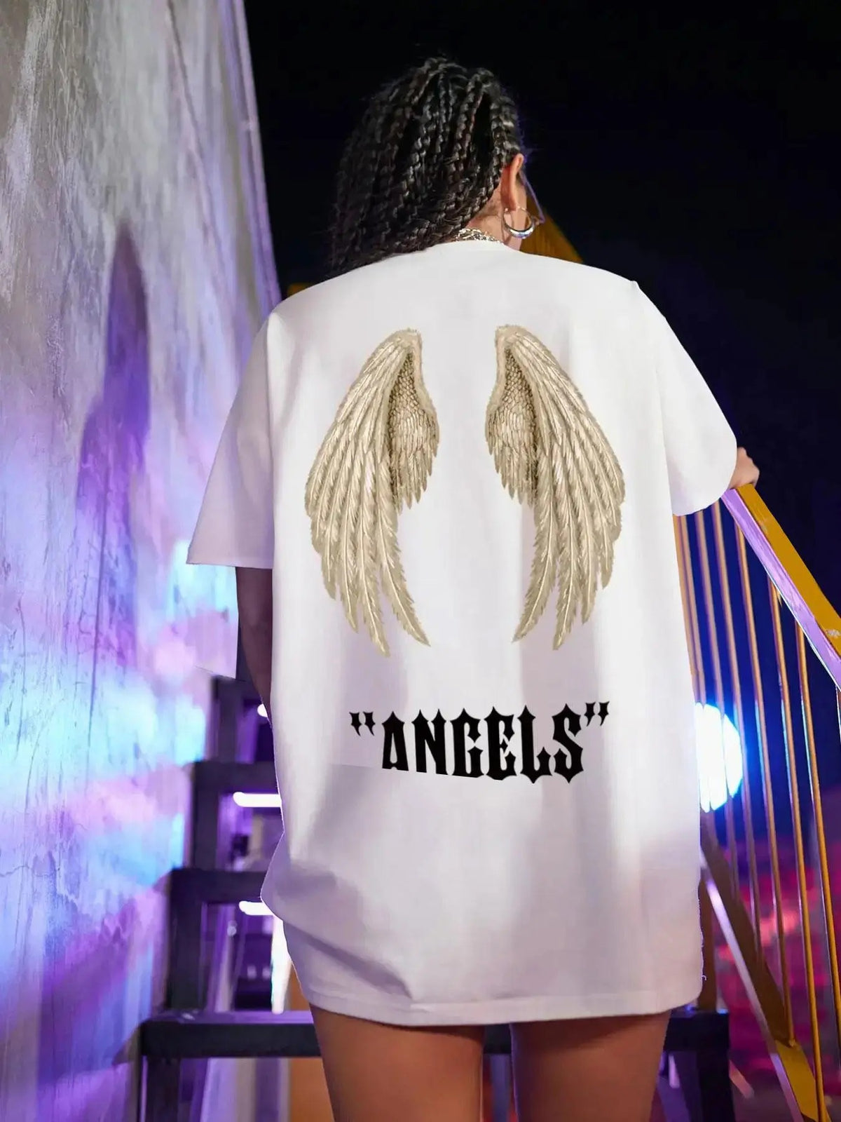 Women's Letter & Wing Print Drop Shoulder Tee, Fashion Casual Crew Neck Half Sleeve T-shirt for Daily Outdoor Wear, Ladies Summer Clothes