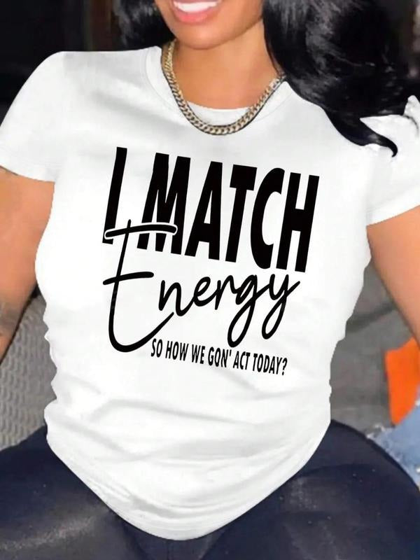 Women's Letter Print Round Neck Graphic Tee, Trendy Casual Short Sleeve T-shirt For Daily Wear, Ladies All Seasons Outfit