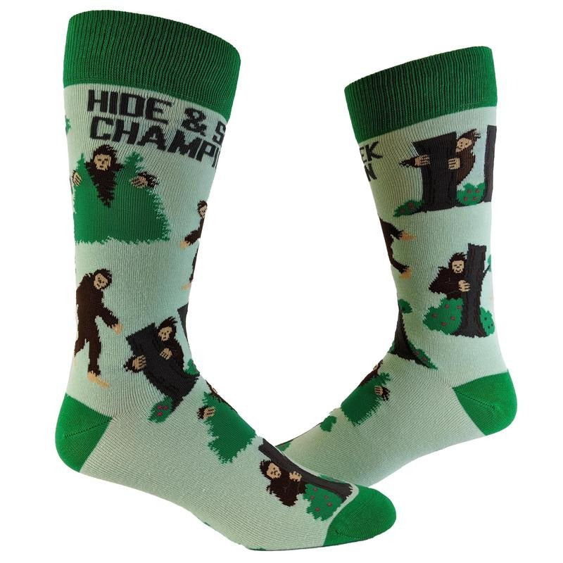 Youth Bigfoot Hide And Seek Champion Socks Funny Camping Sasquatch Knit Novelty Footwear Funny Graphic Socks Comfortable Fitted Spandex Cotton