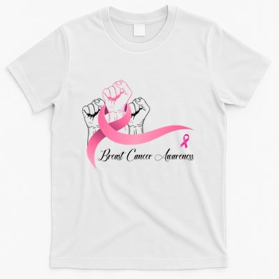 Breast Cancer Awareness Strong Fists Pink Ribbon T-Shirt