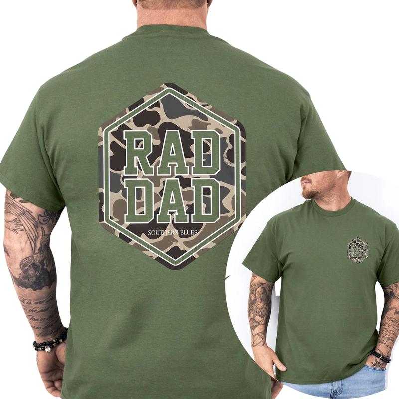 Camo Rad Dad Shirt 2-Sided, Hunting Shirt for Dad, Camouflage Tees, Hunting Daddy Gifts, Father's Day Gift for Husband, Classic Menswear Cotton Top
