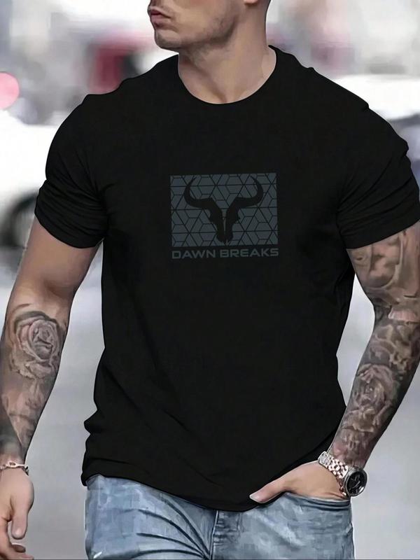 Men's Bull Head & Letter Print Round Neck Tee, Regular FitÃ‚Â Trendy Casual Streetwear GraphicÃ‚Â Short Sleeve T-Shirt for Daily Wear, Graphic Tees,Ã‚Â Men's S