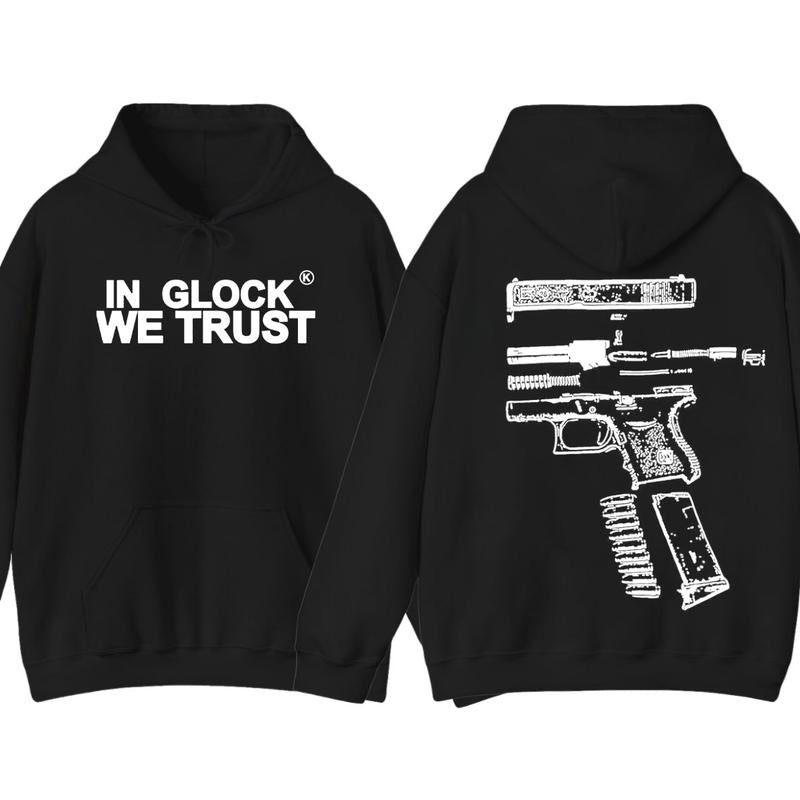 IN GLOCK WE TRUST Double sided Hoodie,Design color Black- White, Hoodie For Men, GIft For Men,Full color,Hoodie & sweaters,Glock Hoodie, Menswear Top