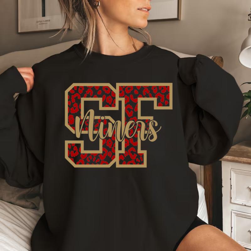 San Francisco Football Sweater, Football Sweater, San Francisco Fan Gift Sweater, Game Day Sweater, Niners Sweater, Classic Casual Clothing Collar Cotton Sweater Long Sleeves Outfit