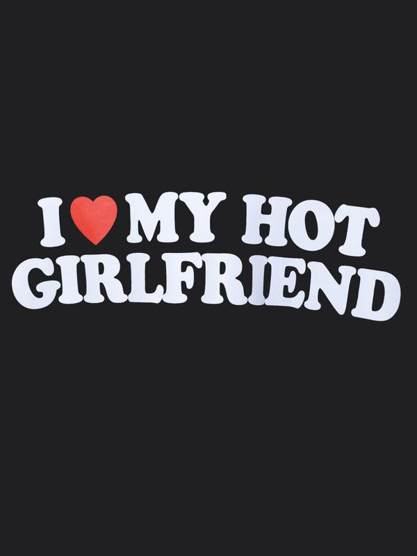 Men's Letter IÂ LoveÂ My GirlfriendÂ Print Round Neck Tee, Streetwear, Graphic Tees, Regular Fit Casual Short Sleeve Crew Neck T-shirt, Summer Clothes, Men Clothing, Graphic Tee Outfits