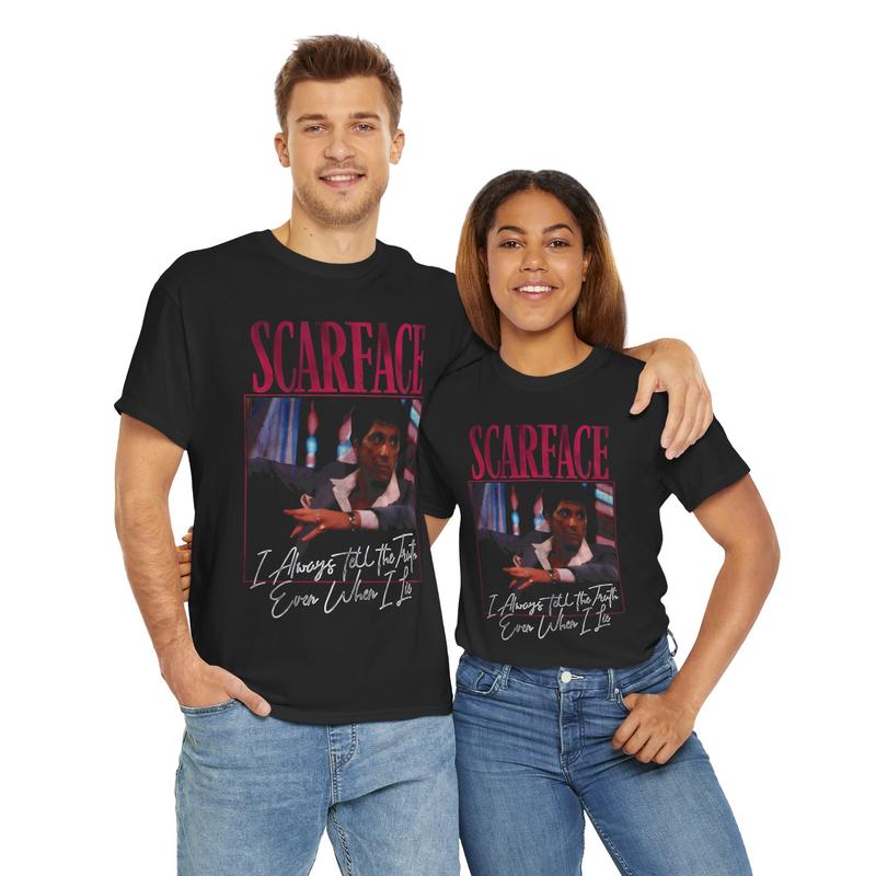 Scarface Heavy Cotton Tee - I Always Tell The Truth Even When I Lie - Tony Montana - Movie Shirt - Gift For Men And Women