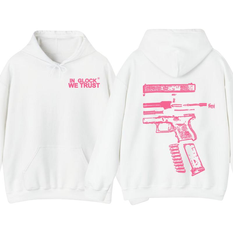 IN GLOCK WE TRUST 2 SIDE Hoodie , Design Heliconia pink, Sweater for Men , Gift For Men ,Full Color , Menswear Top, Glock SweatShirt Classic Cotton