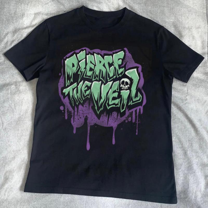 Vintage Pierce The Veil band Skull Black Cotton S-5XL Unisex White Shirt, Graphic T-Shirt Hip Hop Unisex Music Album T-shirts, y2k band shirt, gift fo