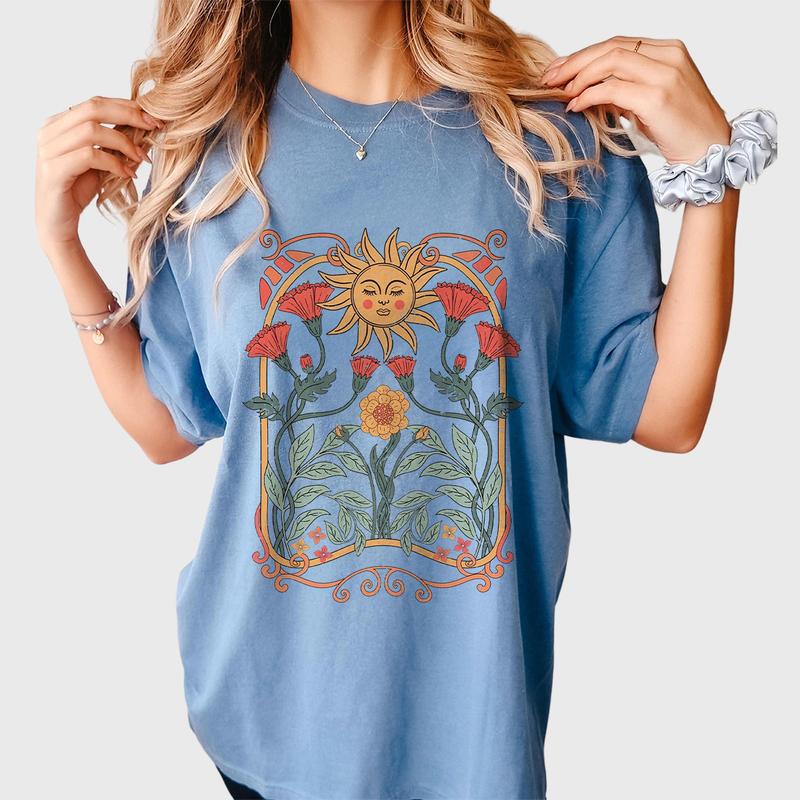 Boho Floral Tshirt Art Nouveau, WildFlowers Shirt, Wild Flower Tshirt, Comfort Shirts for Women, Vintage Botanical Tee For Her, Retro Floral Nature T-Shirt, Flowers Lover Tee, Floral Nature TShirt, Ladies Shirts, Gifts for Women, Gift for Mom, Women Top