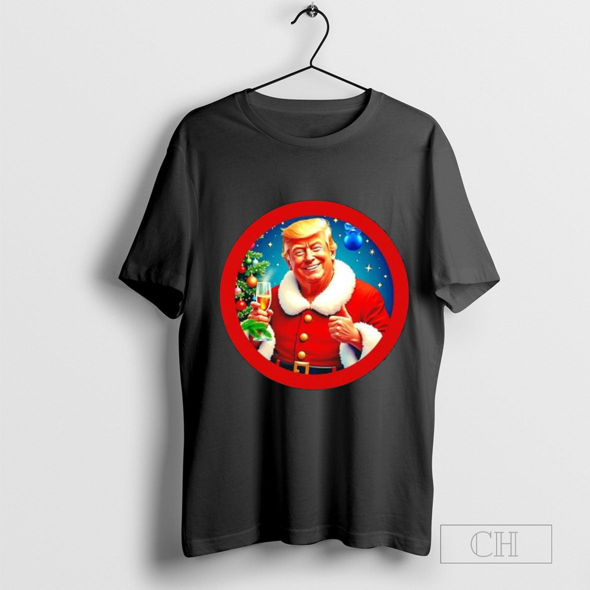 Santa Donald Trump drinking wine T-shirt