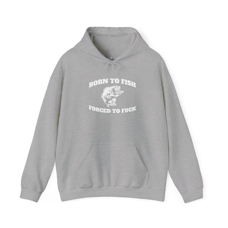 Born to Fish Hoodie - Laugh Factory Tees - Casual Fishing Hoodie with Humor, Cotton/Polyester Blend, Everyday Wear - Menswear Pullover Sweatshirts