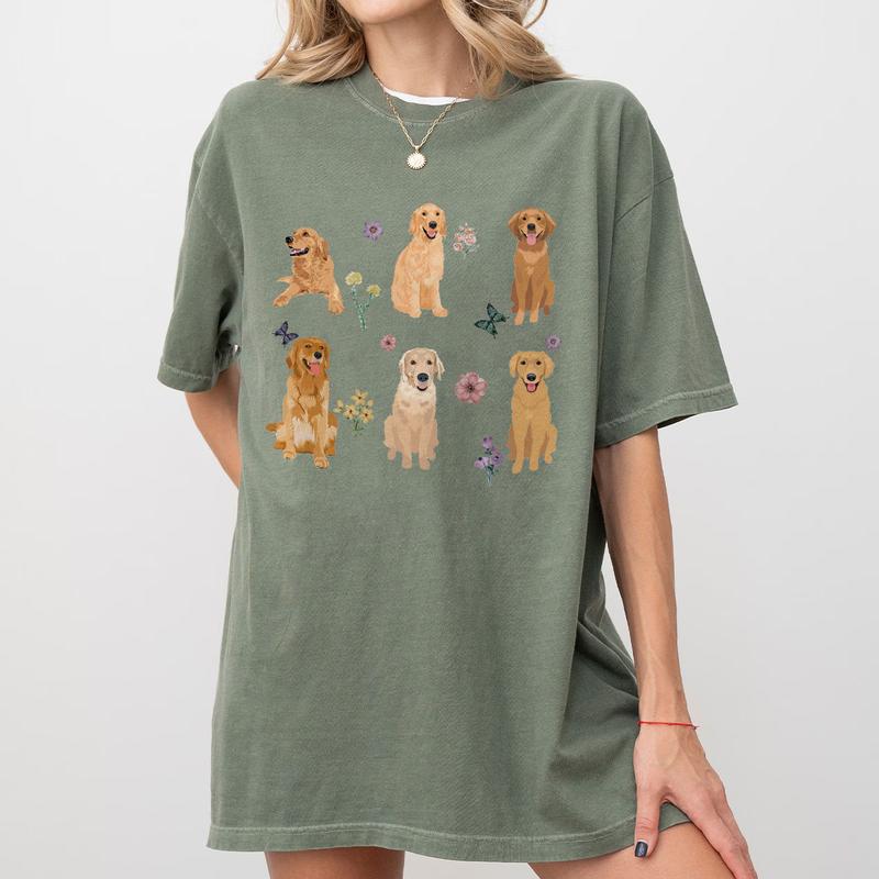 Golden Retriever Cottagecore T-Shirt, Floral Golden Retriever T-Shirt, Golden Retriever Gifts, Wildflower Golden Retriever, Golden Retriever Mom, Dog Mom Tee, Cute Golden Retriever Dog Mom Comfort Tshirt, Gift for Dog Lover, New Dog Owner Gift, Women Top