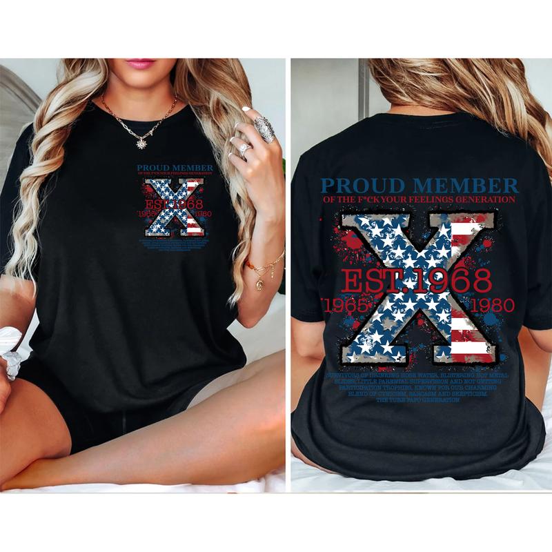 Custom Est.Year Flag FAFO Gen X 2 Side T-shirt, Gen X Shirt, Raised On Hose Water Neglect FAFO Generation 1965-1980 Shirt