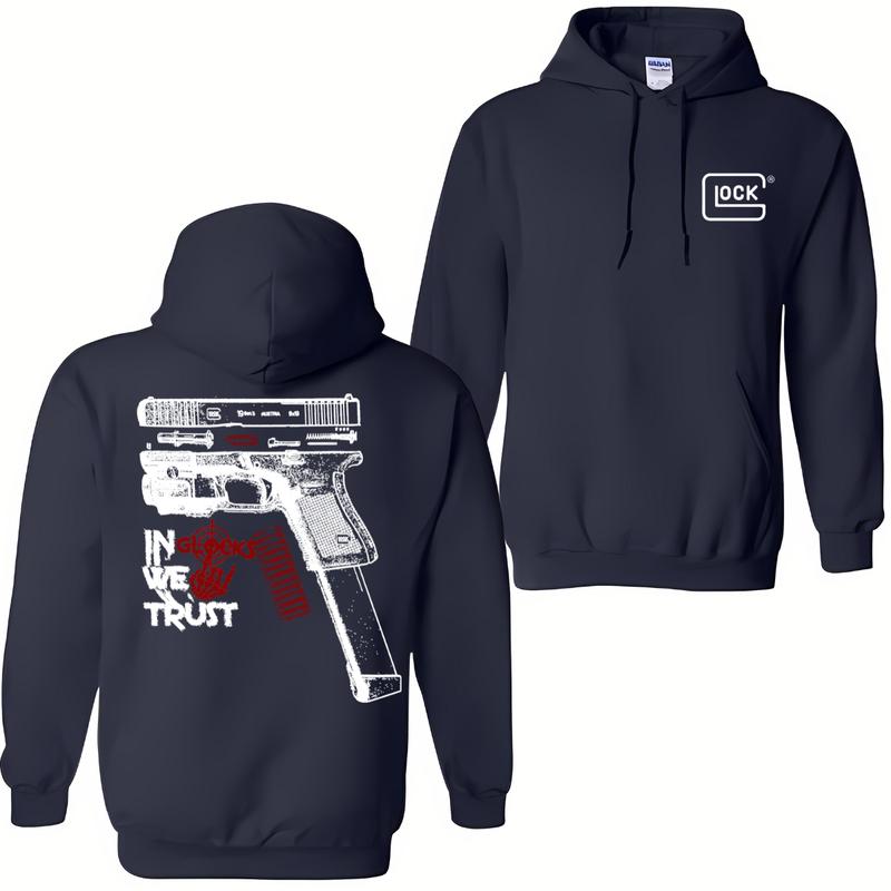 In GLock We Trust Hoodie - Glock Hoodie- Design Glock Bone Hand Double Sided - Men's & Women's Classic Fit Long Sleeve Hoodie - Menswear Casual Underwear