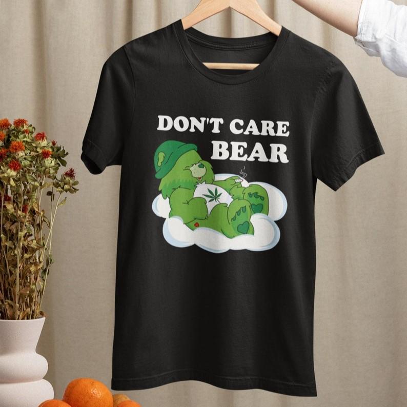 Cannabis Don't Care Bear Vintage T-Shirt, Unique Weed Lover Shirt, Marijuana Smoking Graphic Tee for Fans, Unisex Trendy Fashion Gifts