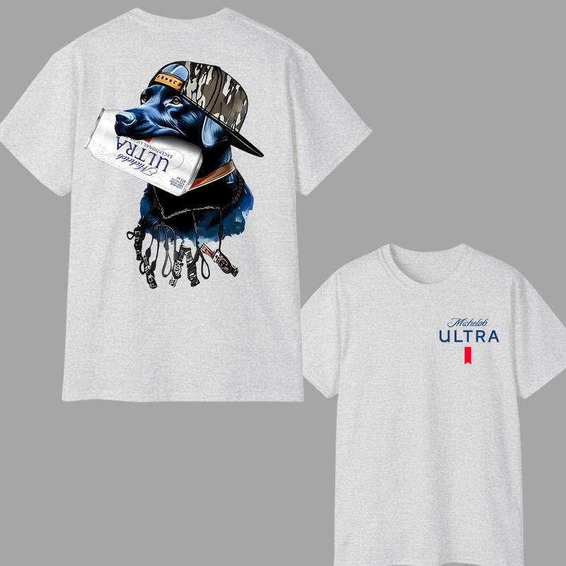 Ultra Dog Hunting T-Shirt, Double-Sided Michelob Ultra Beer Design, Camo Cotton Tee for Outdoor Enthusiasts, Unisex T-shirt For Men, For Women