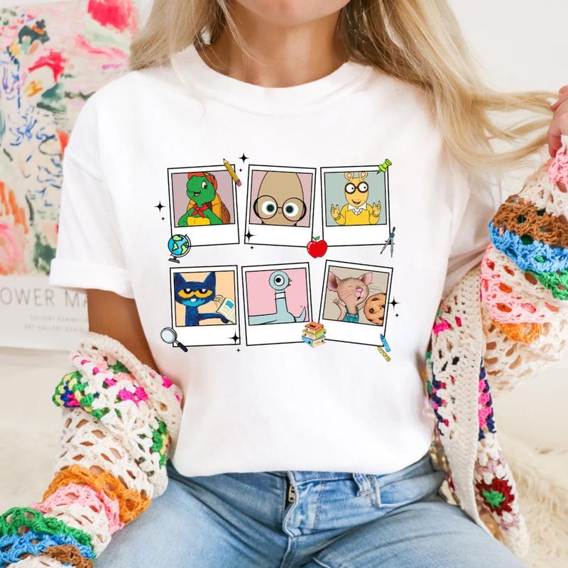 Read Children's Books Characters Polaroid Teacher Shirt, Elephant Piggie Pigeon Shirt, Reading Shirt, Librarian Shirt, Teacher Life Shirt, Kindergarte