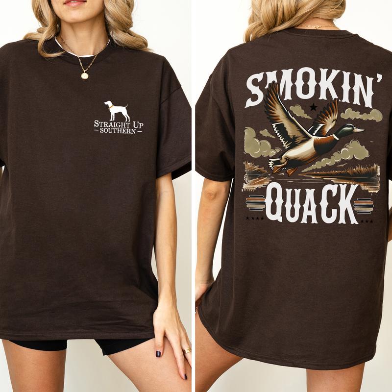 Vintage Smokin' Quack Hunting Duck 2-Sided Graphic Shirt, Mallard Hunting Shirt for Men, Dog Hunt Tee, Comfort Clothing, Cotton Fabric Tshirt, Printed