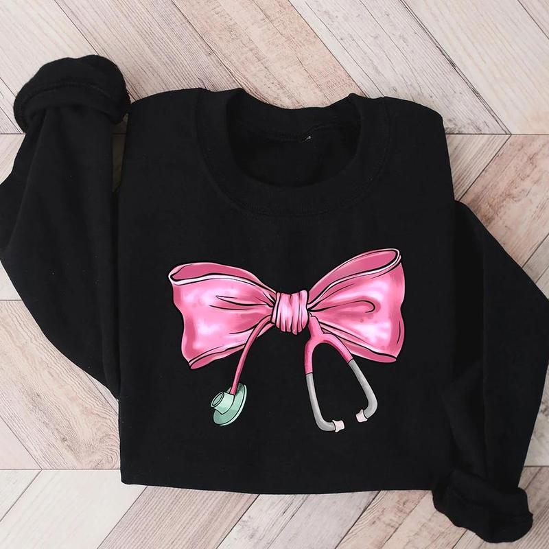 Nurse Coquette Bow Sweatshirt, Retro Nurse Shirts, RN, Unisex Stethoscope Crewneck Sweatshirt, Nursing School, Nurses Week Appreciation, Unisex Shirt