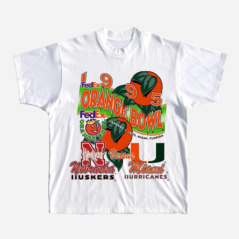 Vintage NCAA Orange Bowl Basketball College T-Shirt Cotton Short-sleeve Retro Streetwear Tshirt Menswear Top